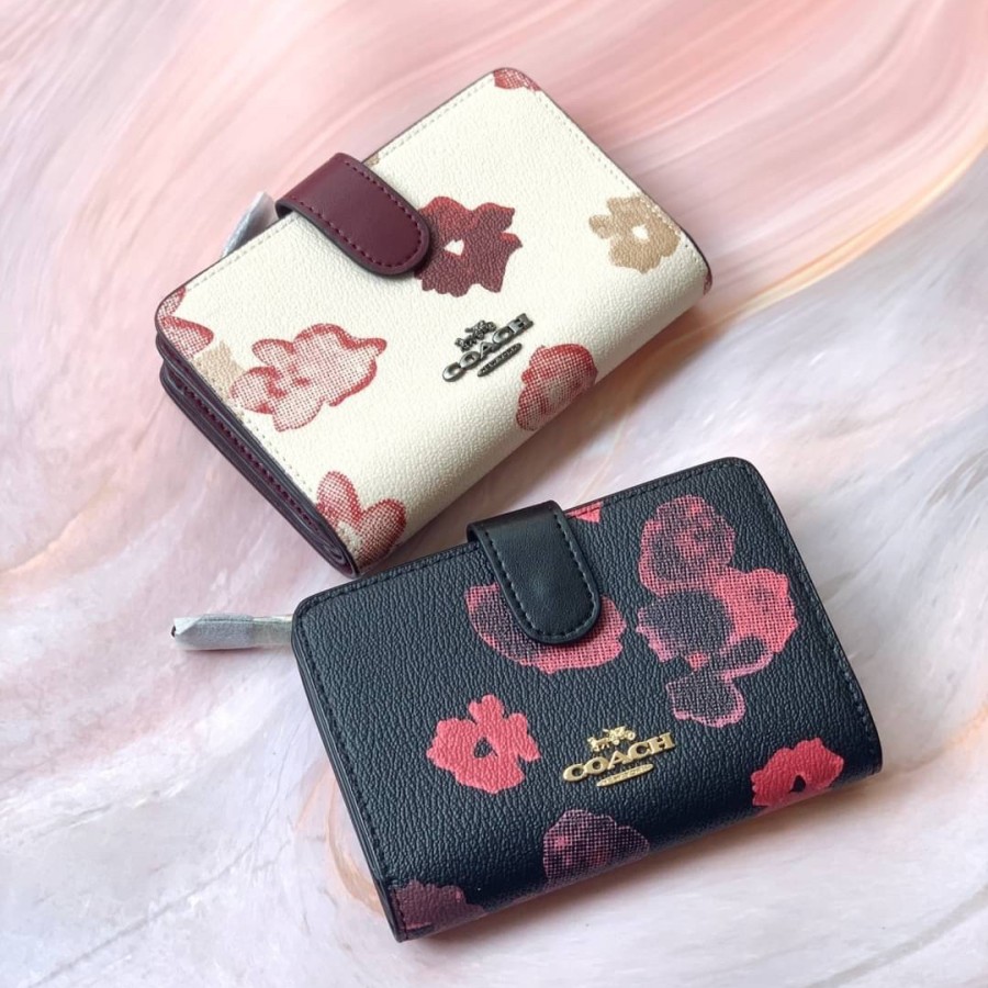 Dompet Lipat Wanita COACH MEDIUM CORNER ZIP WALLET HALFTONE FLORAL ORIGINAL 39127