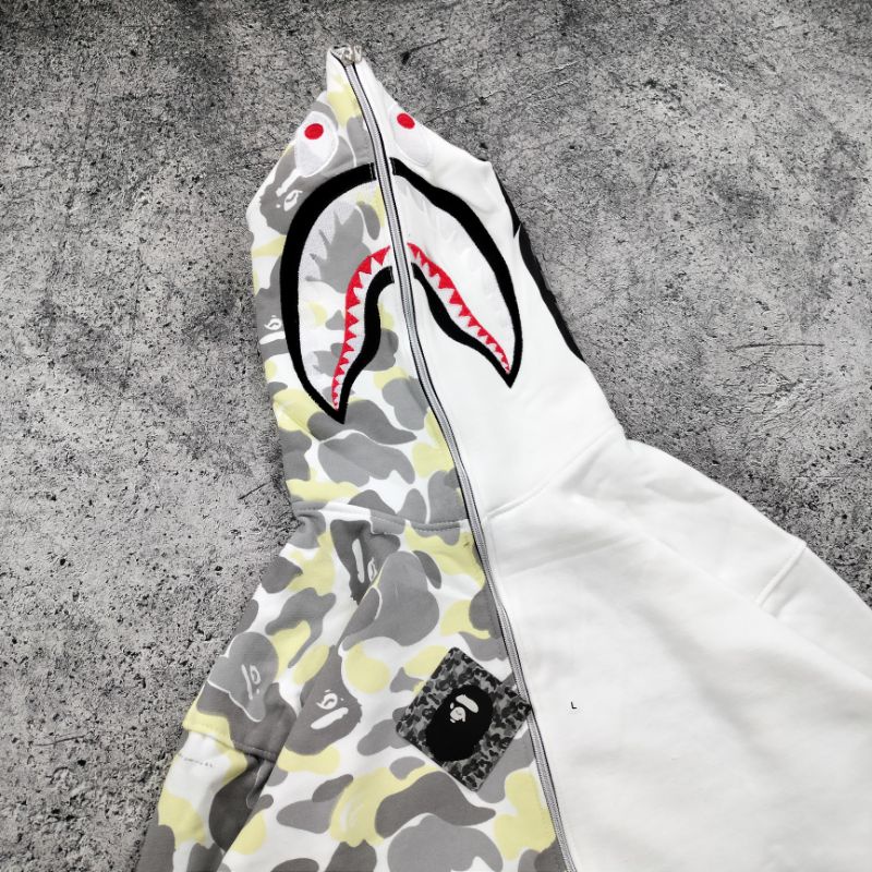 SWEATER HOODIE ZIPPER BAPE SHARK CAMO COMBI WHITE PREMIUM FULLTAG &amp; LEBEL