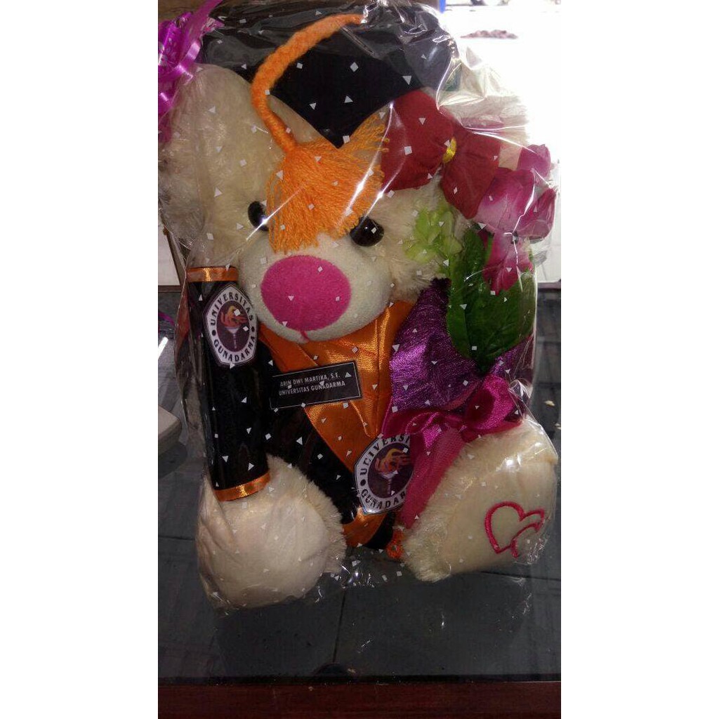 BONEKA WISUDA BEAR CREAM 40CM + BUKET BM125 GT45