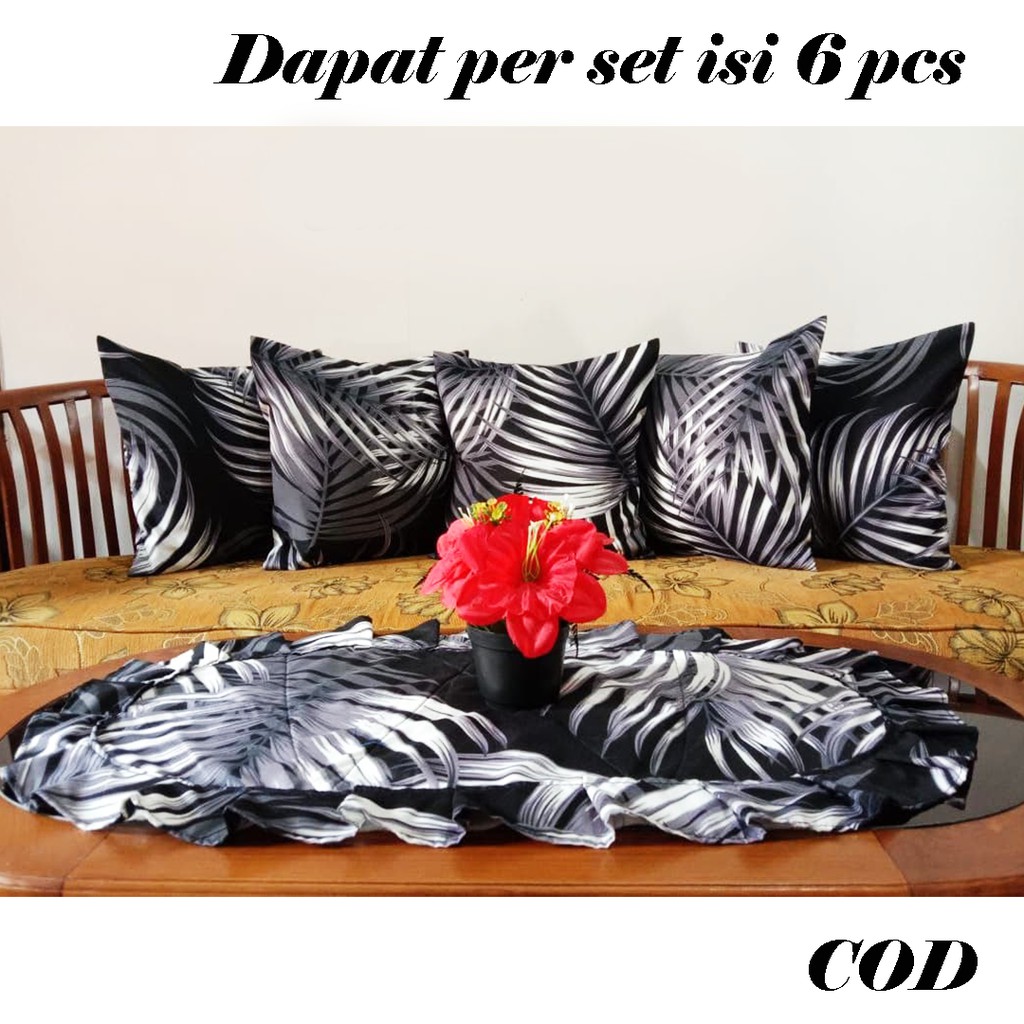 [✅COD] Sarung Bantal Sofa 40x40 (Isi 5 Pcs) Dan Taplak Meja Perlengkapan Dekorasi Ruang Tamu Rumah