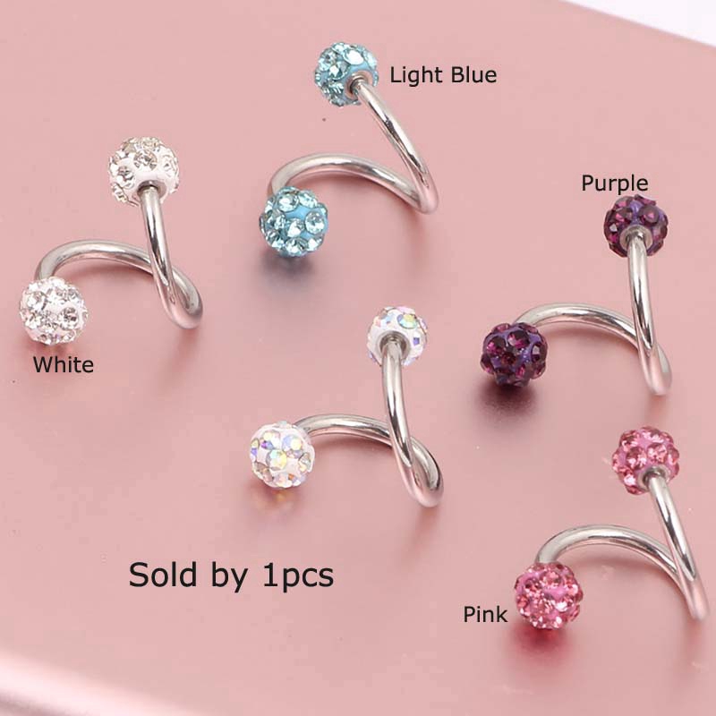 1piece Stainless Steel Crystal Twist Spiral Tragus Helix Cartilage Piercing 16G