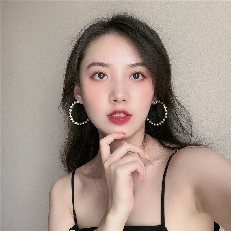 Sterling silver jarum Korea Baru berlebihan Mutiara lingkaran besar anggun online influencer in Hong