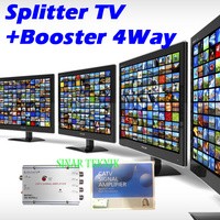 Splitter SB-8820EL9 ( 20DB ) 4 Way + Booster Spliter Pembagi Cabang KAbel Antena TV Televisi Penguat SIgnal Sinyal Siaran Bagus Gambar jelas