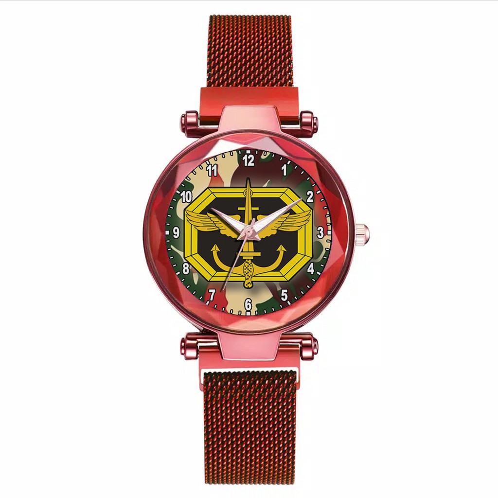 Jam Tangan Wanita Custom - LOGO KOPASSUS BAYGROUND LORENG  Free Box &amp; Batre Cadangan