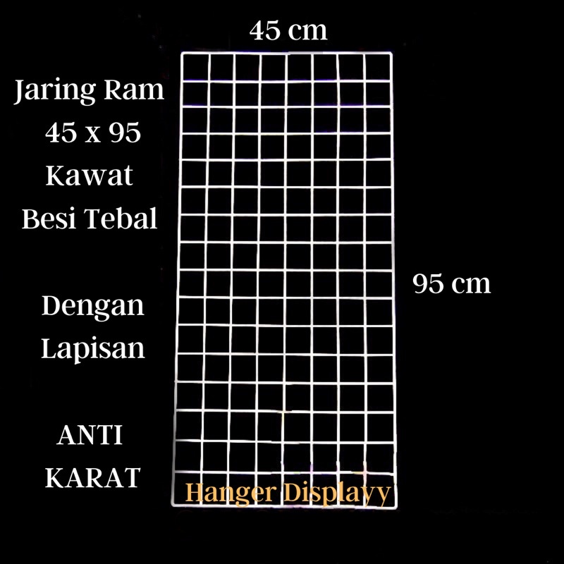 GRID WALL JARING RAM KAWAT BESI DINDING 95x45 CM / GANTUNGAN ACCESORIES DAN MASKER | Kawat Ram 95 x 45 Cm 3mm - Rak Display Aksesoris HP - Rak Gantung putih