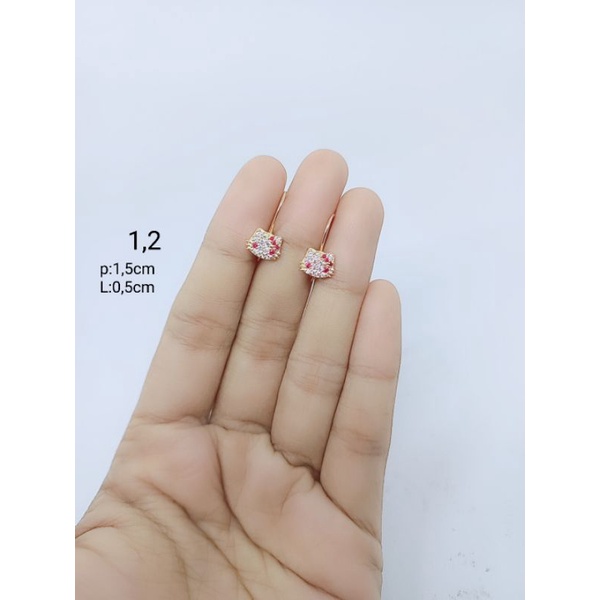 anting kait hellokitty anak mp+ mt merah/ anting perak asli silver 925 lapis emas/ anting fashion