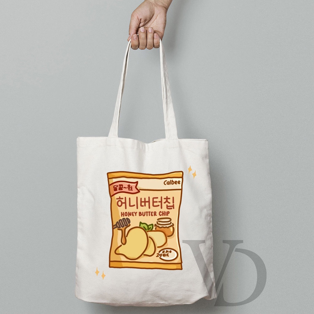 TOTE BAG KANVAS MURAH / TOTE BAG WANITA / TOTE BAG MOTIF SNACK LUCU / DRINK CUTE / TAS MAKANAN