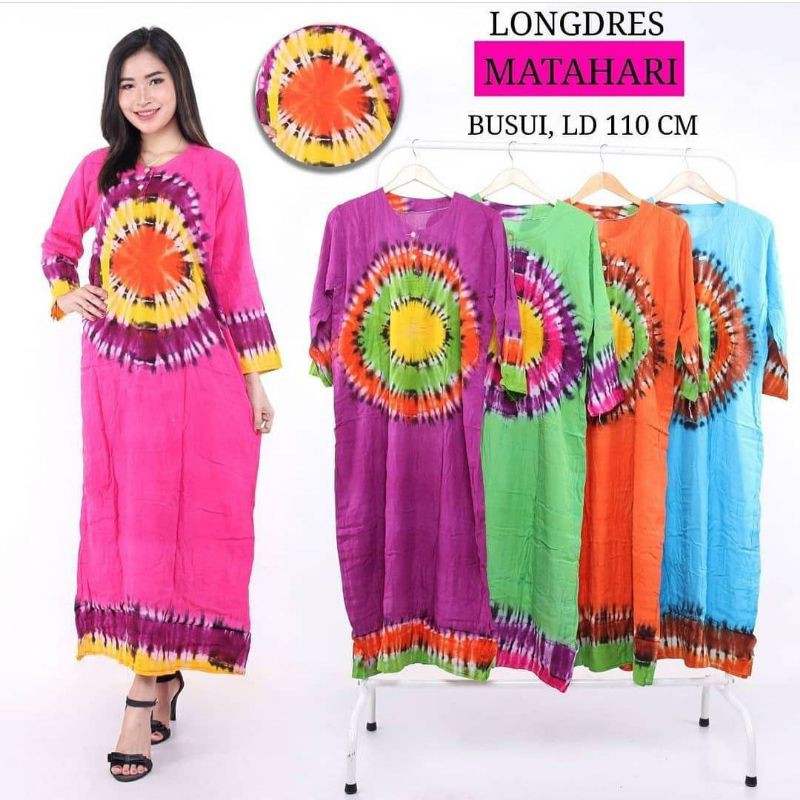 gamis rumahan batik rayon tyedie pelangi jumputan