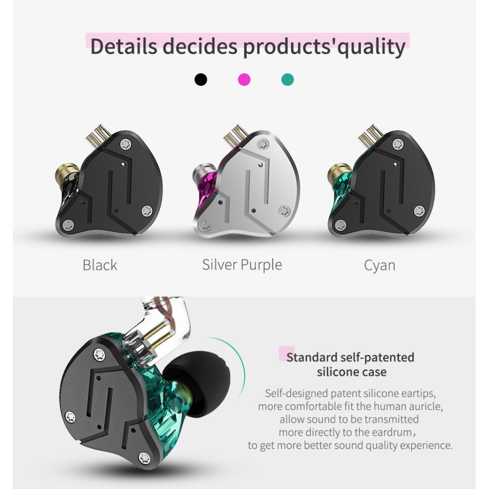 Knowledge Zenith Hybrid Earphone KZ-ZSN 1BA 1DD with Mic