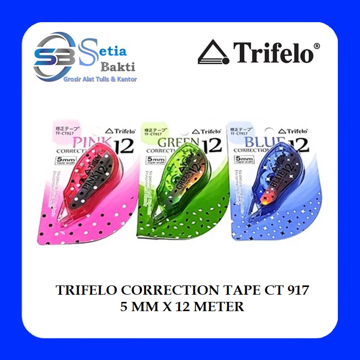 

TRIFELO Correction Tape CT 917 - Tip Ex Kertas 5 mm x 12 meter - 1 Pcs