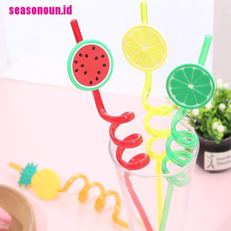 4 Pcs Sedotan Minum Reusable Bahan PVC Bentuk Buah Untuk Pesta Hawaii