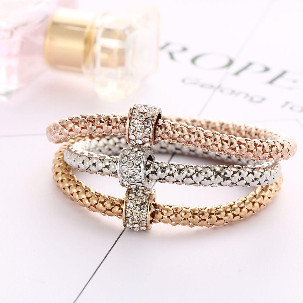 R-flower 3PCs/Set Gelang Kristal Aksesoris Fashion Hadiah Untuk Wanita Pria Bangle