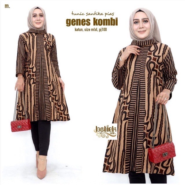 Tunik Santika Pias Genes Kombi Couple Sarimbit Batik Modern Midi Dress Casual Kerja Seragam Kantor