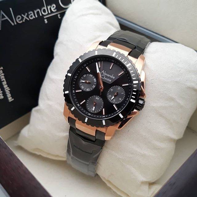 Alexandre Christie WANITA Original AC 6455 BF /JAM TANGAN AC6455 BLACK ROSEGOLD Garansi resmi 1 thn