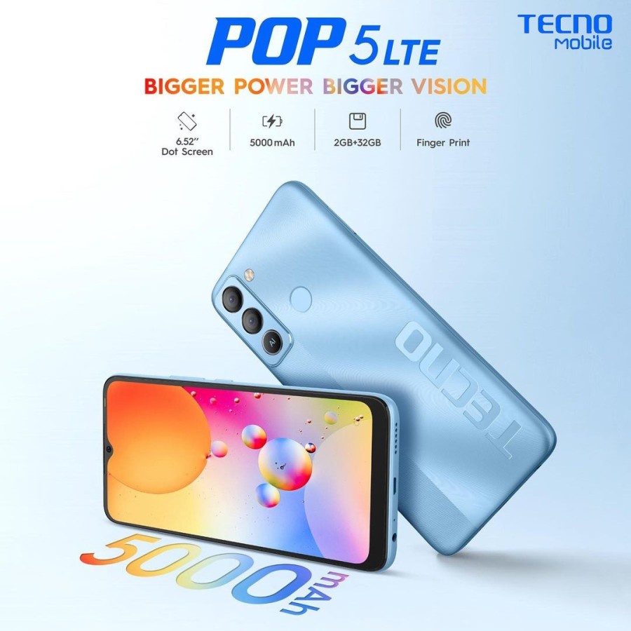 Tecno Pop 5 LTE 3/32 Ram 3GB Internal 32GB Garansi Resmi