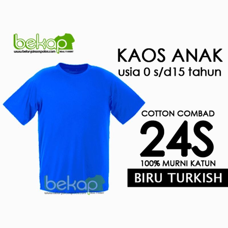 Original Kaos Polos Anak bahan Katun Combad 24s Warna Biru Turkish Tebal Kaos Polos Anak Cowo Cewe U