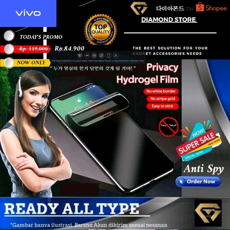 VIVO HIDROGEL PRIVACY ANTI SPY SCREEN PROTECTOR HYDROGEL Y85 Y83 Y81 Y91C Y93 Y95 Z1 V5 V7 V9 V11 V15 V17 PRO V19 V20 SE V21 5G V23 V23E S1 PRO Y1S Y11 Y12 Y15 Y17 Y19 Y12i Y12s Y12i Y15s Y20I Y20S Y21s Y30 Y50 Y51 Y51 2020 Y22 Y22S