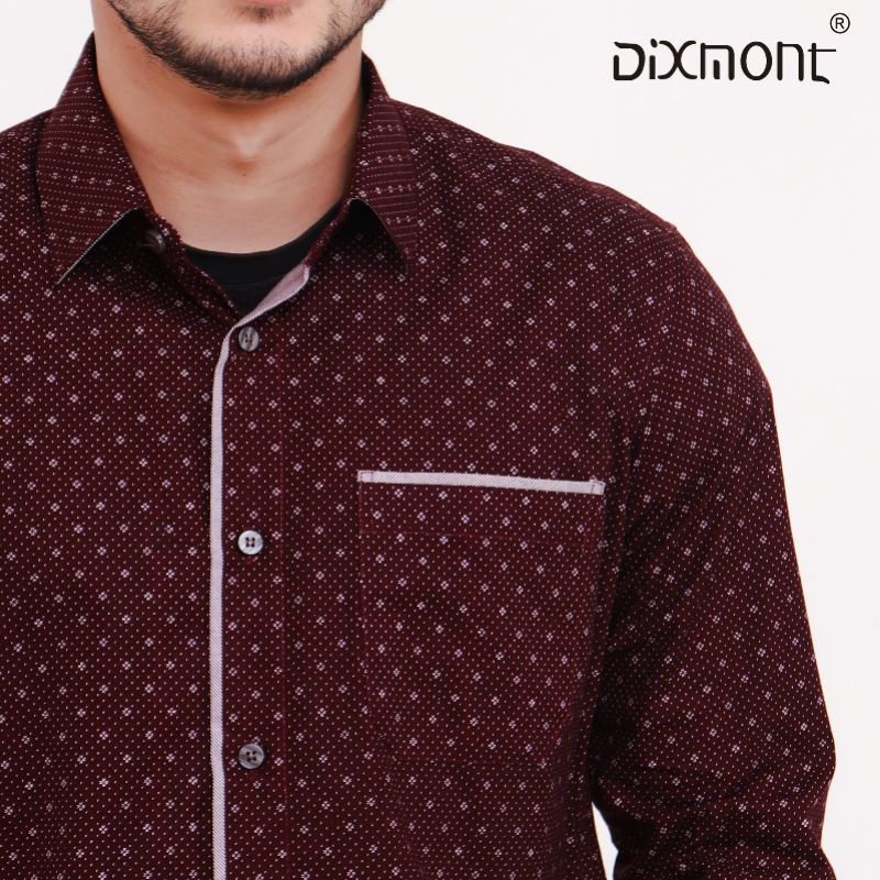 Dixmont Kemeja Pria Basic Formal Motif Lengan Panjang Hem ML00621