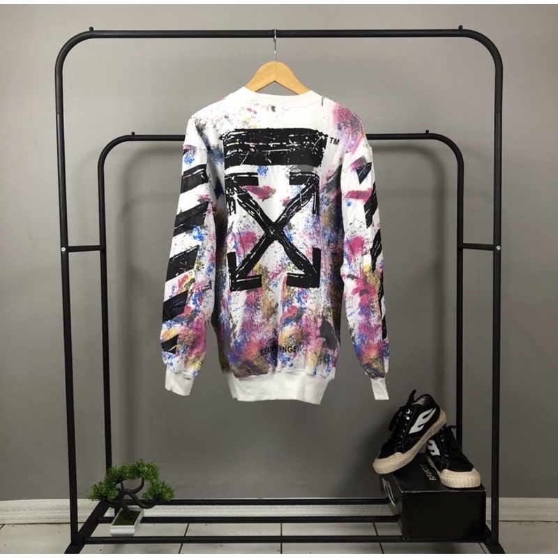 JAKET SWEATER CREWNECK OFF WHITE GALAXY BRUSHED DIAG ARROW PUTIH AUTHENTIC PREMIUM TERLARIS