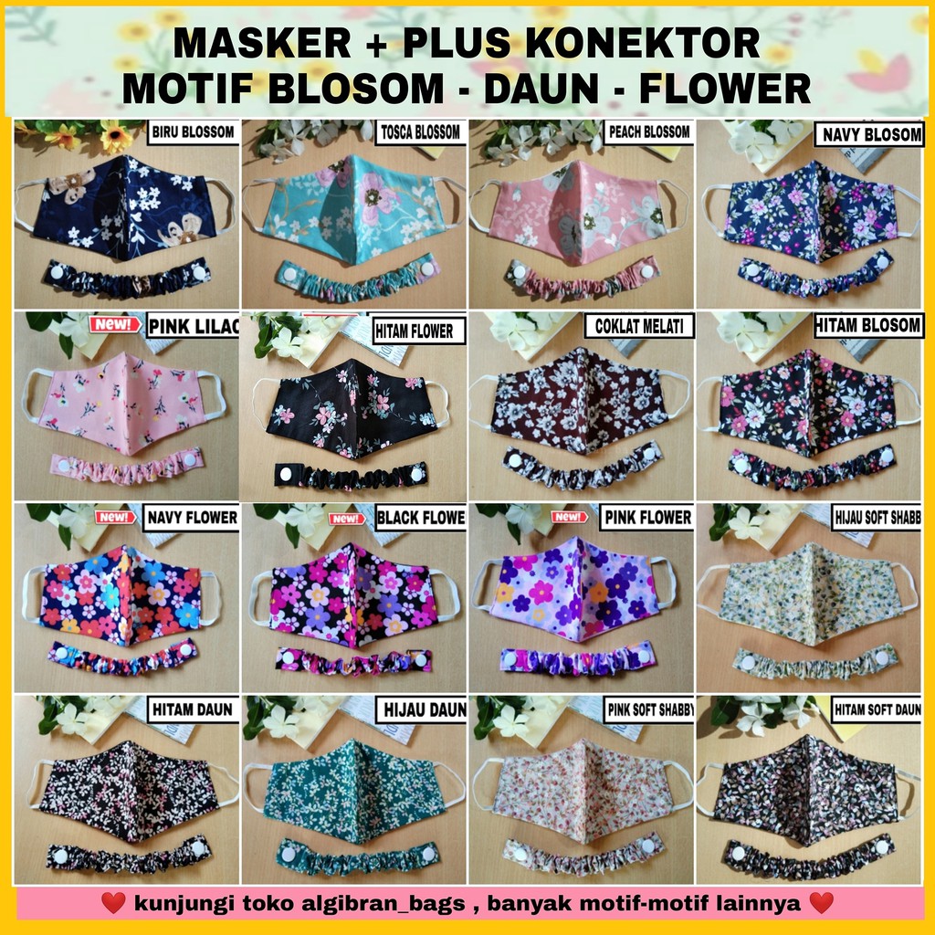 masker plus konektor hijab motif flower lilac