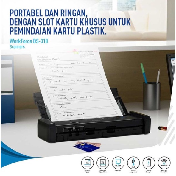 SCANNER EPSON DS-310 DS310 DS 310 Scanner ADF A4 Portable GARANSI RESMI