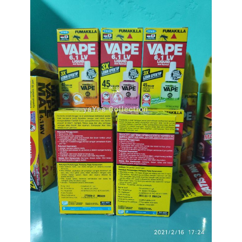 Vape Elektrik Set Anti nyamuk 6.1 LV Liquid 45 H 360 Malam 90 H 720 MLM  Orange sakura fruity Fresh one push Fumakilla