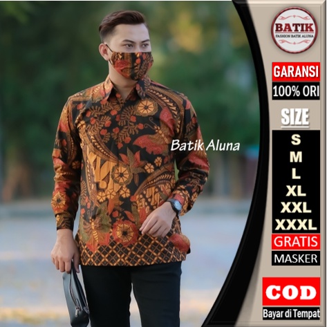 Atasan Batik Pria Lengan Panjang Baju Kemeja Batik Pria Lengan Panjang Premium Jumbo PL 100