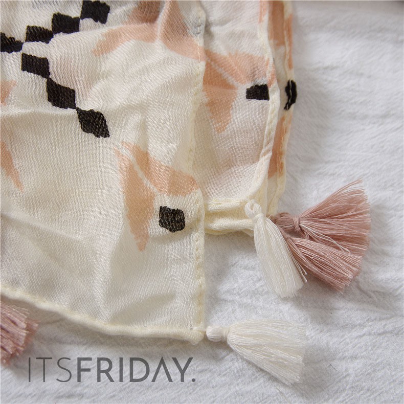 ITSFRIDAY MECCA Scarf - Premium Pashmina Shawl Selendang Syal Pasmina Hijab Import Motif Bunga Peach