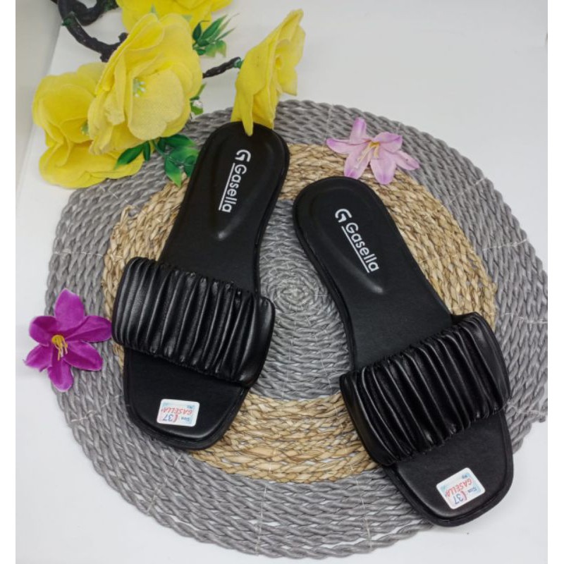 Sandal slop/sandal gasella/sandal murah/sandal wanita/sandal cewek/slop-Hitam