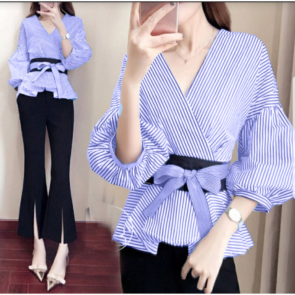 *[HNFK] Blouse Stripe / Atasan Erna / Blouse Korea / Blouse Wanita Terbaru / Atasan Wanita Terbaru