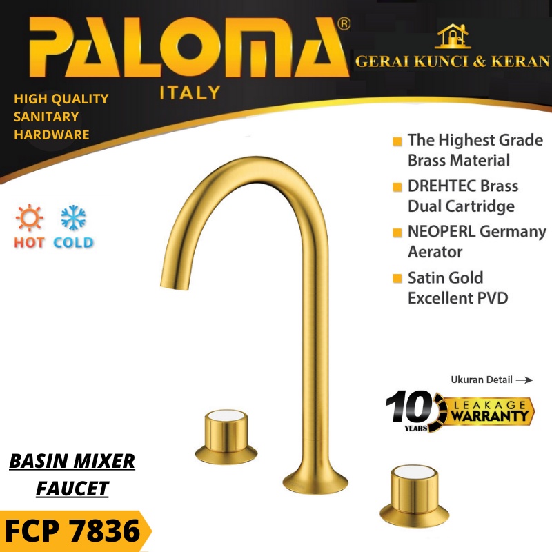 PALOMA FCP 7836 Keran Mixer Wastafel Cuci Tangan Panas Dingin Kran Air EMAS SATIN GOLD