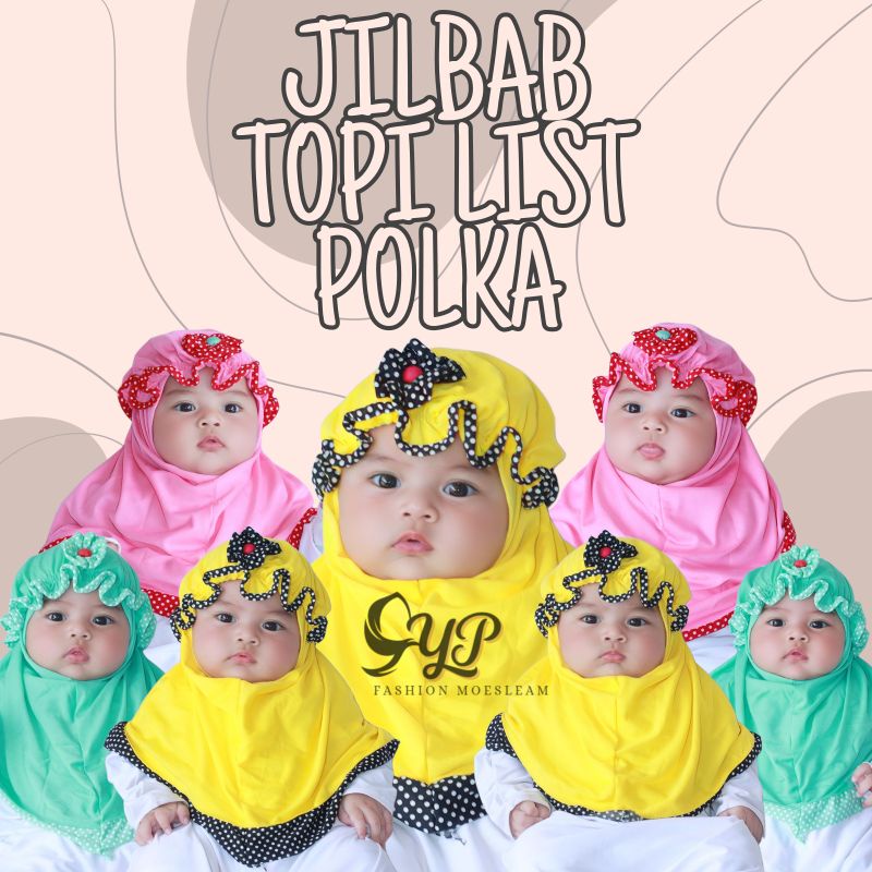 Jilbab Anak Bayi Topi List Polka usia 0-3 th / Hijab Baby