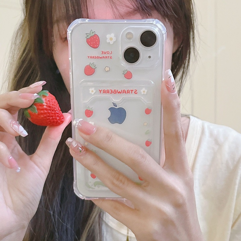 Soft Case Transparan Desain Kelinci Strawberry Untuk iPhone 12 13 Pro MAX 11 X XR XS MAX 7 8 Plus