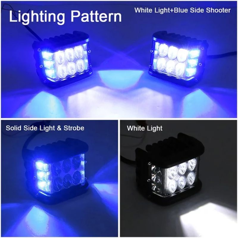 Lampu Tembak 24 Volt LED Sorot CWL 6 Mata Biru Merah Truk Bus Canter Fuso BESAR Senja Besi CREE WORKLIGHT Offroad 3 Mode Truck Bis 24V 3x3 2 Baris Running Pabrik Alat Berat Waterproof