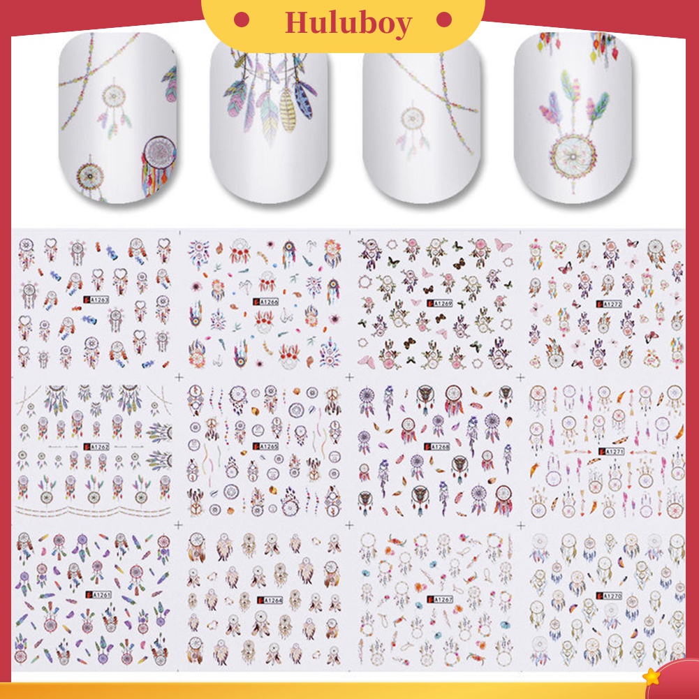 Huluboy Huluboy♡ 1 Lembar Stiker Kuku Transfer Air Motif Bunga / Dream Catcher Untuk Dekorasi Manicure DIY
