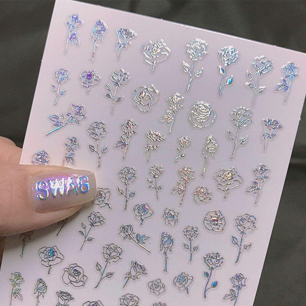 Suyo 1Pc Stiker Nail Art Glitter Shiny Laser Star Rose Foil Tipis 3D Dekorasi Decals