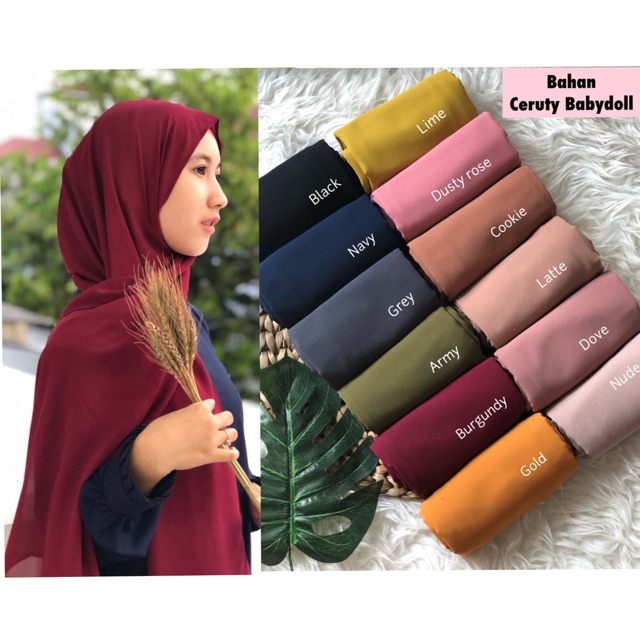 PASHMINA CERUTY BABYDOLL PREMIUM JAHIT TEPI Hijab Jilbab