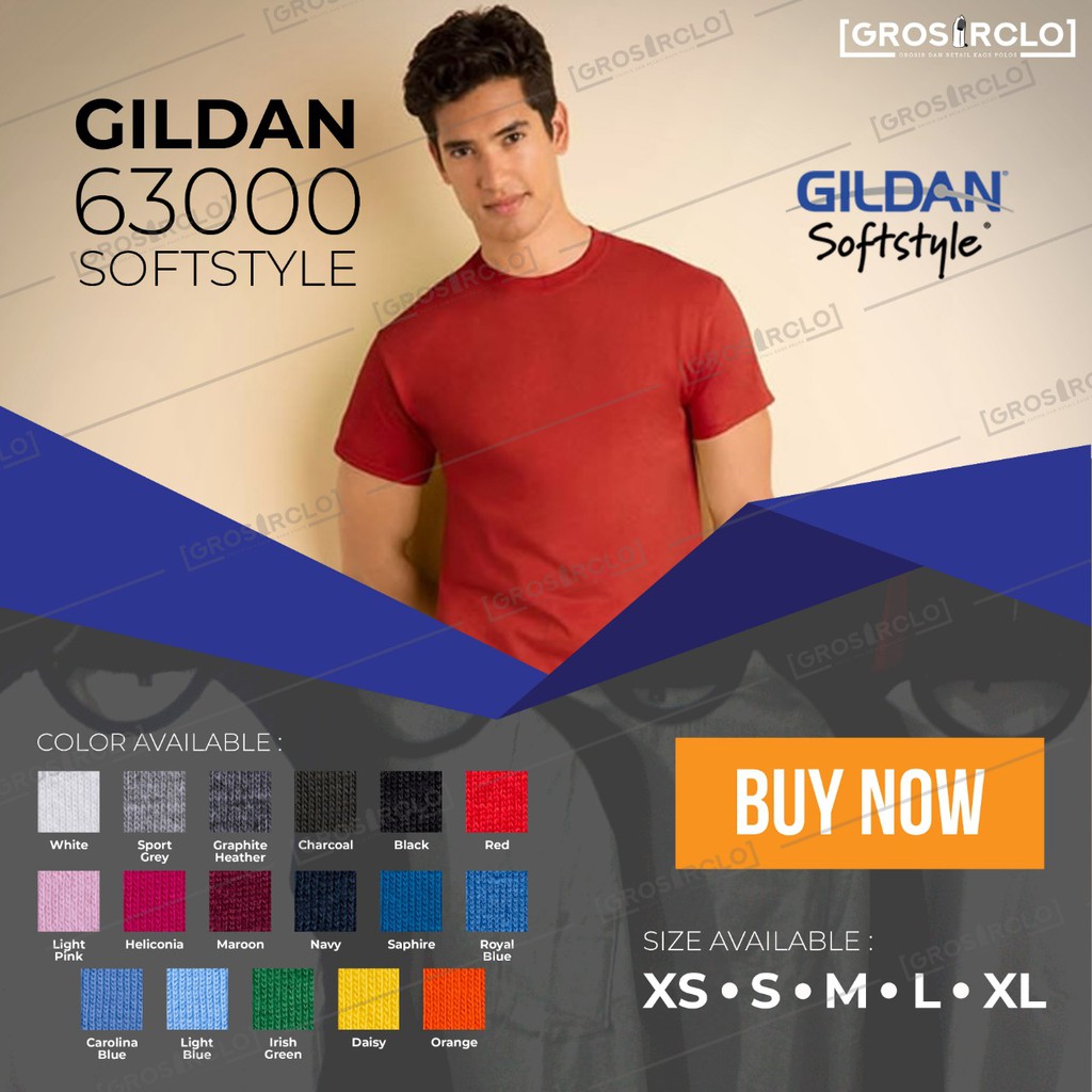 Baju Kaos Polos Pria GILDAN SOFTSTYLE 63000 IMPORT ORIGINAL Size S-M-L