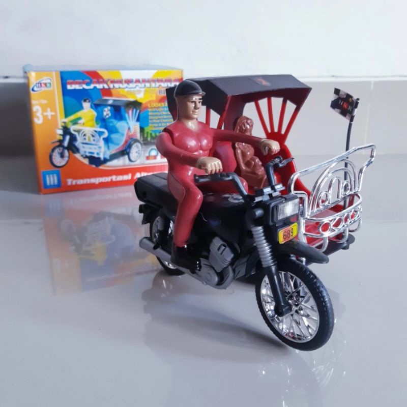 Mainan Becak Motor Nusantara Baterai - Miniatur Bentor Anak Batre