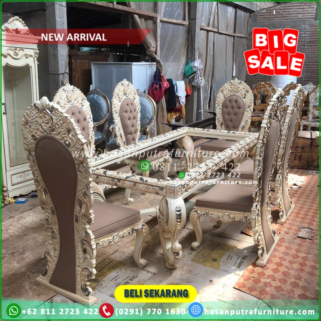 Meja Makan Ukiran Mewah 6 Kursi - Set Meja Makan Luxury