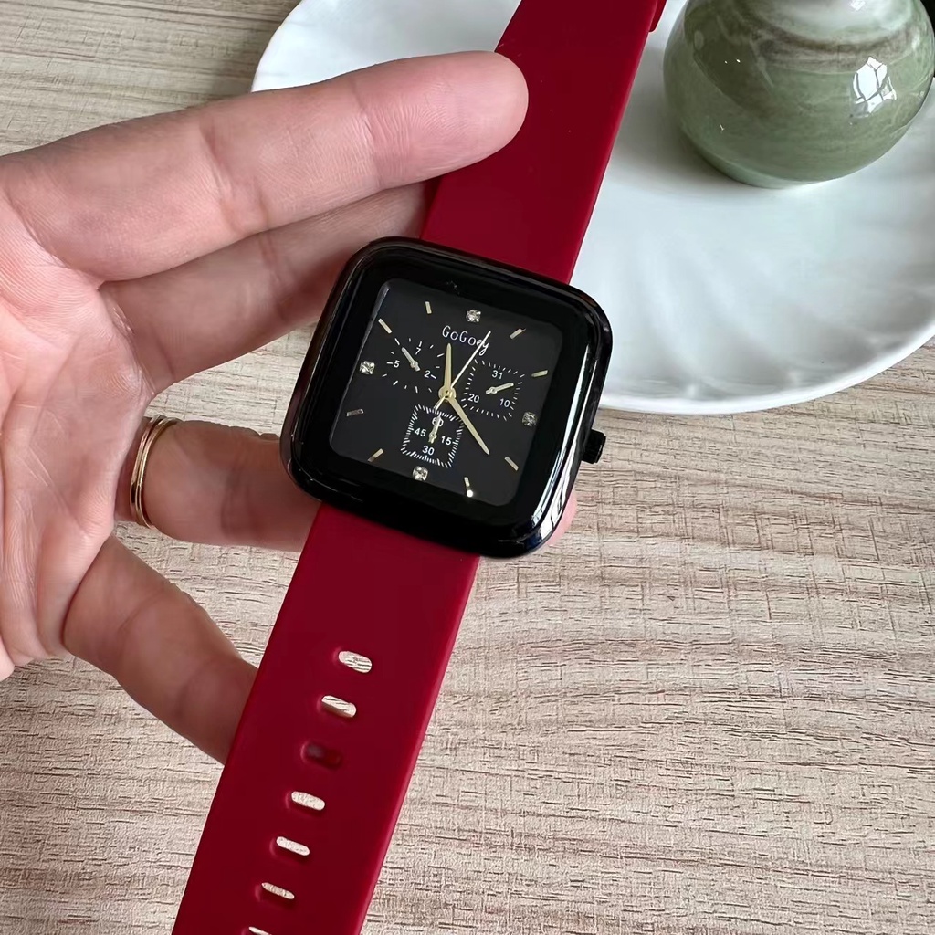 GOGOEY Luxury watch 【100% Ori】【With box】【COD】2022 Baru Jelly Desain Kecil Square Watch Sederhana Fashion Silikon Band Jam tangan anti air perempuan