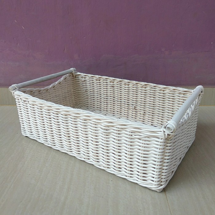 keranjang rotan persegi kotak panjang handle laci parcel seserahan 50x30x16 cm