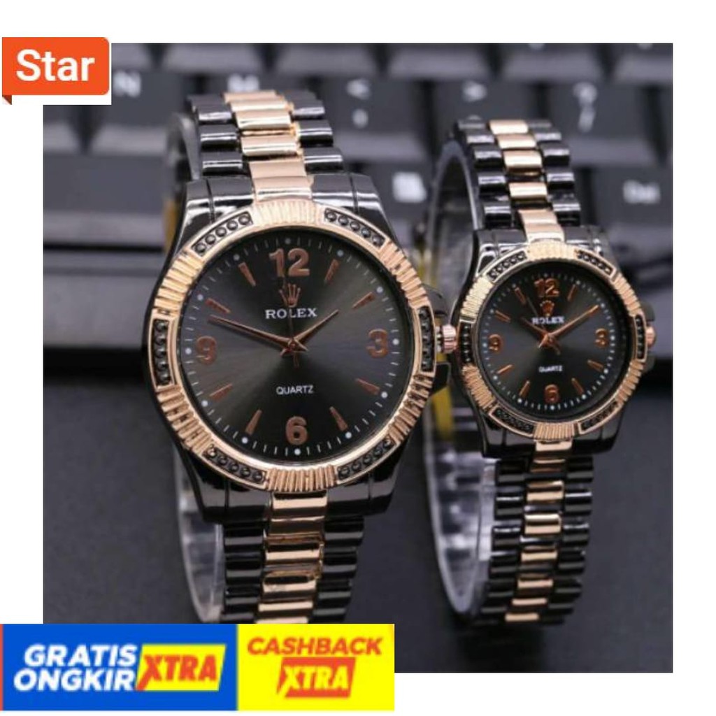 BEST SELLER  - ANTI AIR IMPORT HITAM PUTIH POLOS / Jam Tangan Couple/Pria/Wanita Rolex Angka Crono