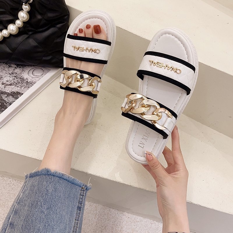 DDS10998 Sandal Wanita Import Fashion Import Cnaheal Chain Slip On Ready Jakarta Bisa COD (With Box)