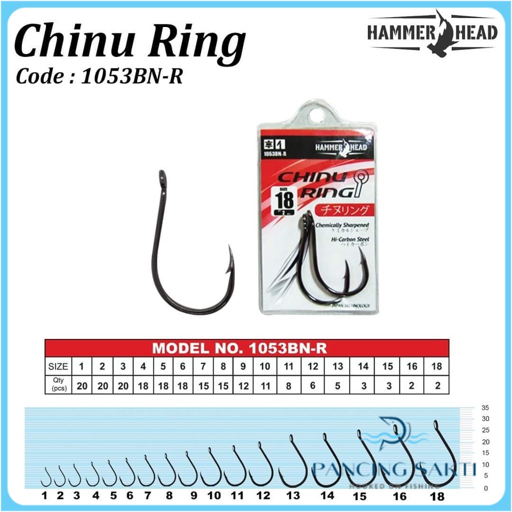 Mata Kail Pancing HAMMERHEAD Chinu Ring 1053 BN-R Ukuran Besar Isi Banyak Set Kail Carbon Alat Panci