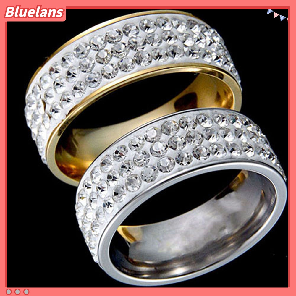 1pc Cincin Berlian Imitasi Tiga Baris Untuk Pria Dan Wanita