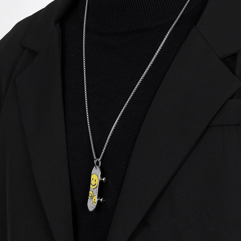 NEEDWAY Needway Skateboard Kalung Street Hip Hop Scooter Pendant Sweater Rantai Baja Titanium Smlie Necklace