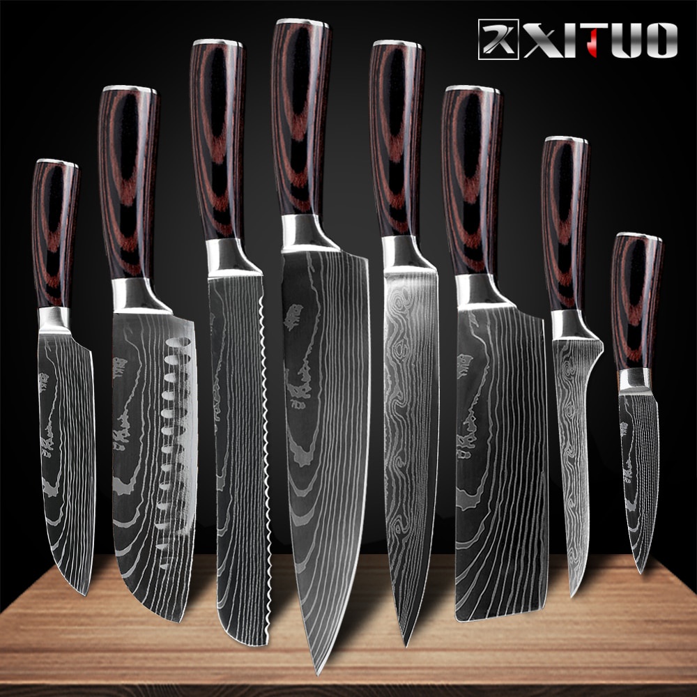 XITUO Pisau Dapur Chef Damascus Pattern - 5 Inch Santoku Knife