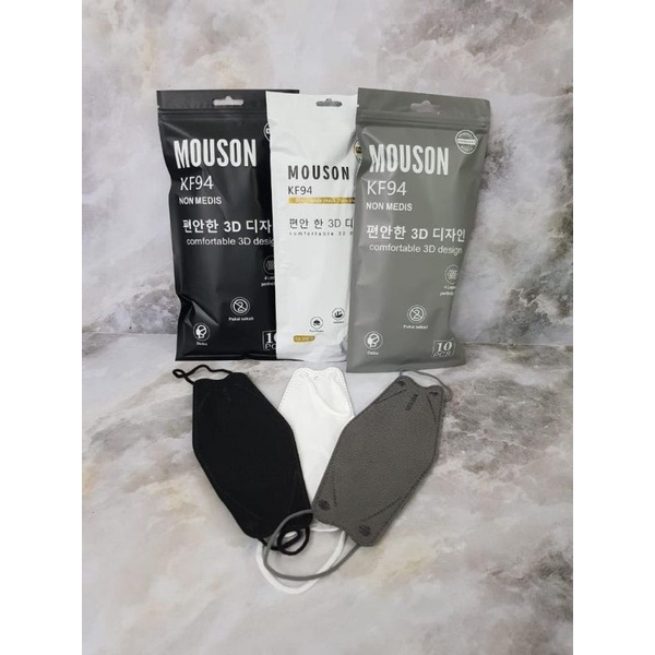 Masker KF94 MOUSON CAREION WEMASK HITAM PUTIH ISI 10 LEMBAR