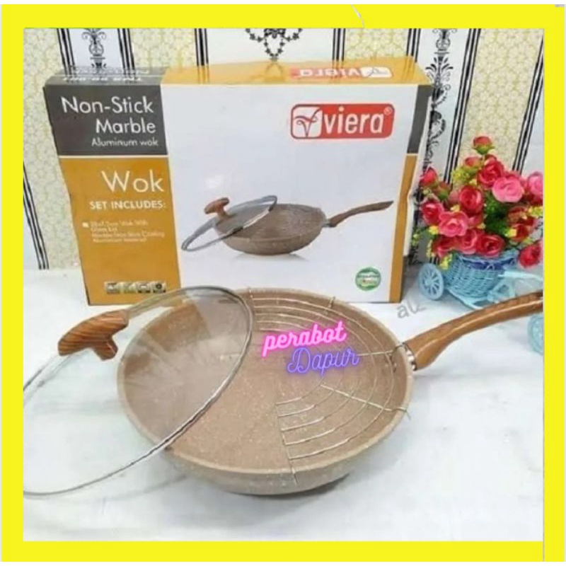 Viera Wajan Viera Penggorengan Tutup Kaca Wol Viera non Stick Marble Gelas Lid